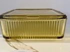 Vintage  Yellow Amber Federal Glass Ribbed Square Refrigerator Dish Lid 8.5"