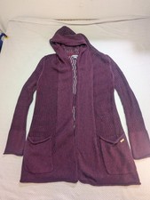 Eddie Bauer Women’s Bohemian Cardigan Open Knit Hooded Hippie Indie Burgundy M