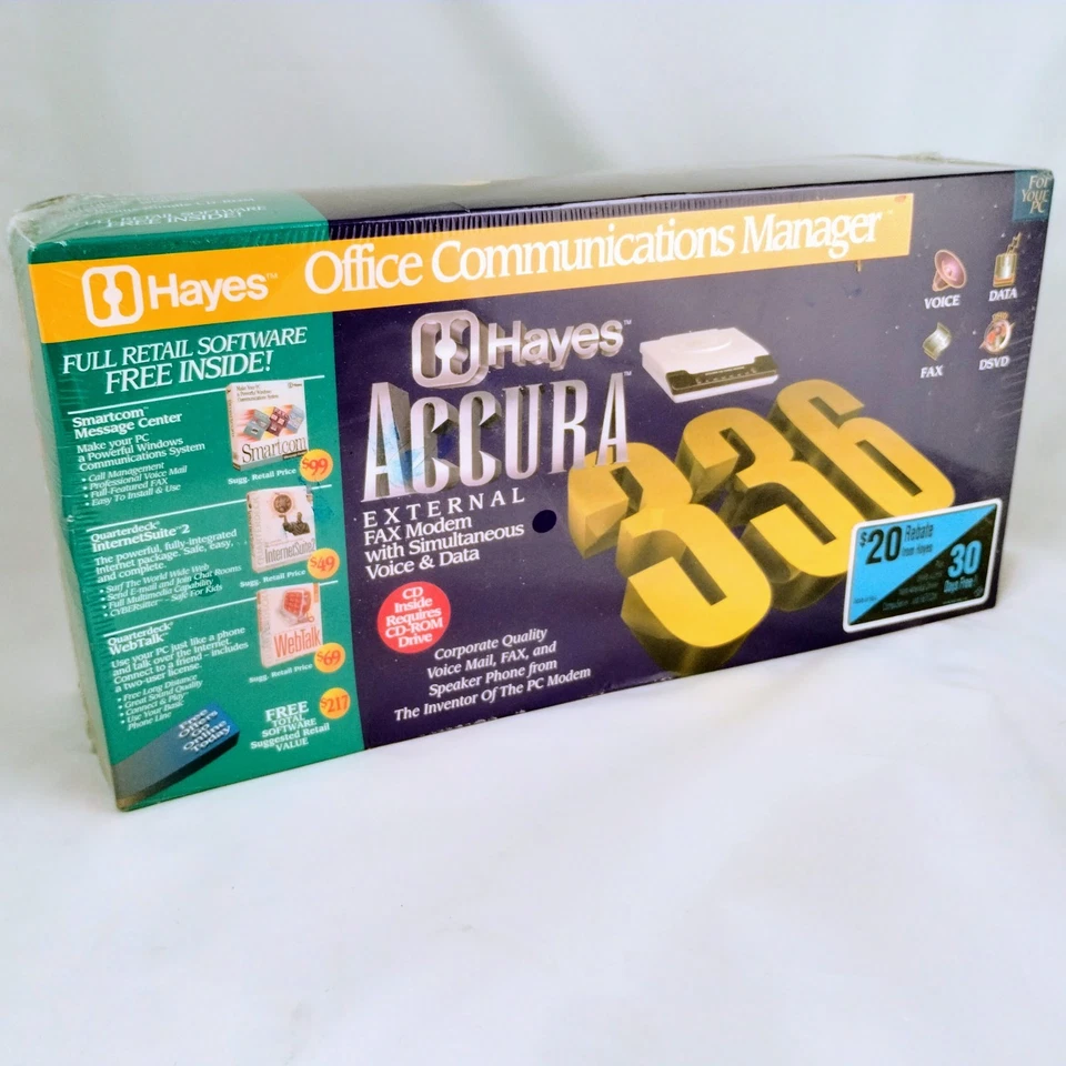 Hayes Accura 336 External Fax Modem w/ Voice – NEW, In Shrinkwrap, Vintage NOS - Image 3 of 4