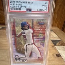 Marketplace image: Topps 2021 Bowman's Best Alec Bohm #5 SuperFractor 1/1 RC PSA 9