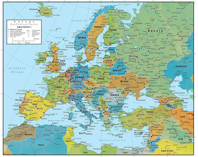  Europe Wall Map GeoPolitical Edition by Swiftmaps  18x22 Laminated