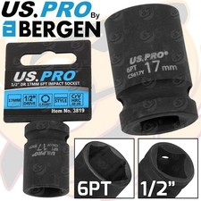US PRO 17mm Shallow Impact Socket 1/2" Drive 17mm 6 Point Single Hex Impact CR-V
