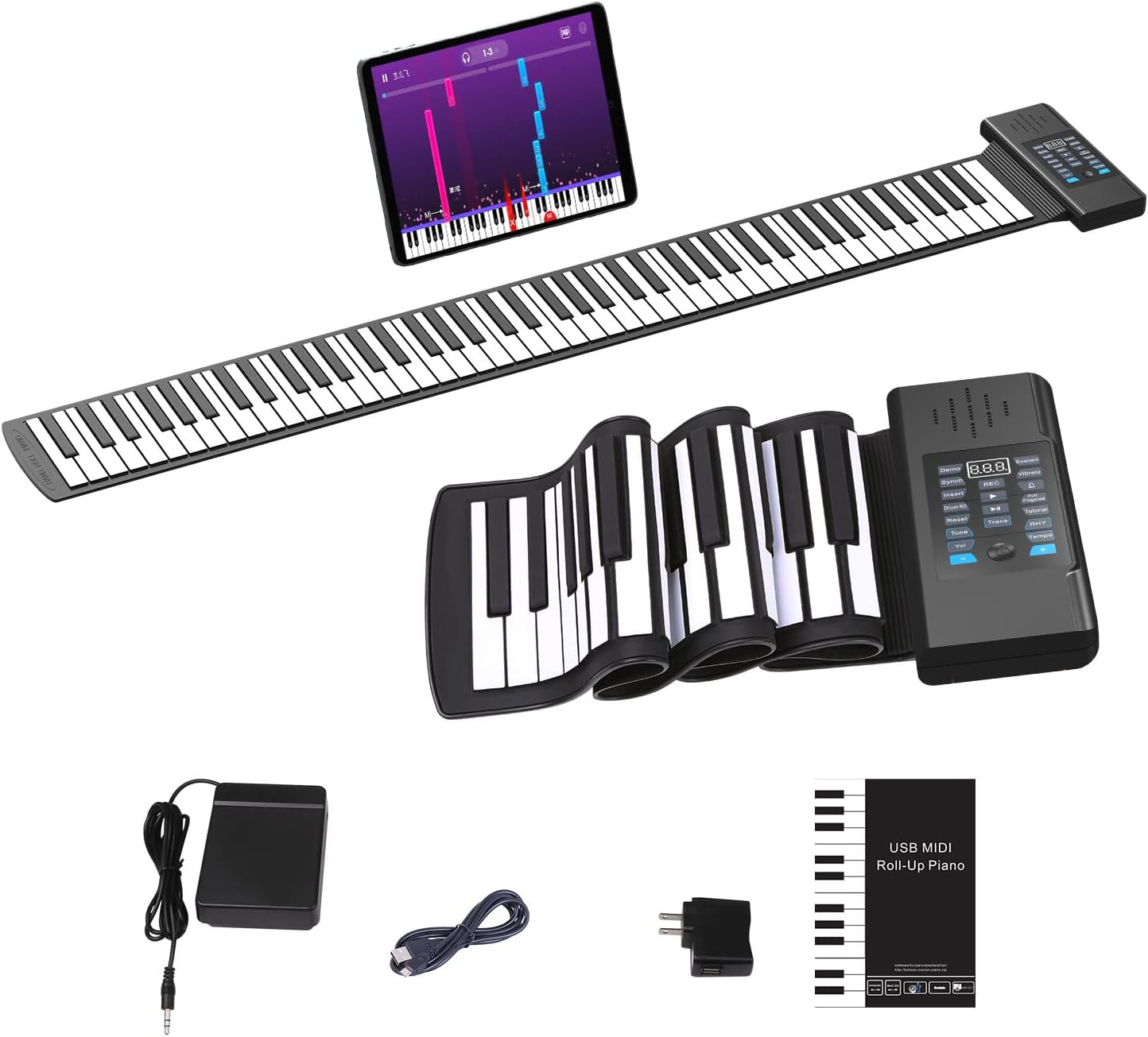 88 Keys Roll up Piano, Upgraded Portable Rechargeable Hand Roll Piano Keyboard,