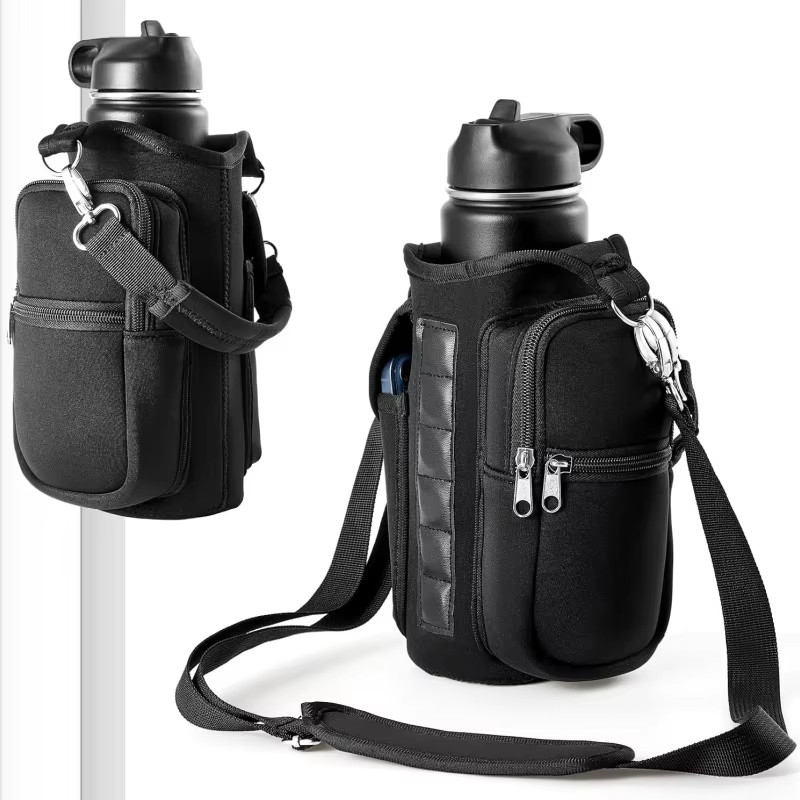 Holder Gym Water Bottle Carrier Bag W/ Phone Pocket Handle