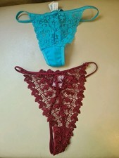 2 Prs Of Ladies G String Briefs One Turquoise Has Label Other Wine Has Come Off