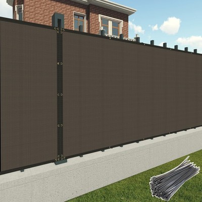 4/5/6/8ft Tall Brown Outdoor Privacy Fence Screen Mesh Cover Zip-Ties Included
