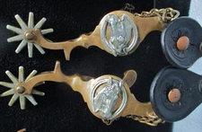 AUGUST BUERMANN STAR MARKED HORSE HEAD HERCULES BRONZE SPURS w/ORIGINAL STRAPS