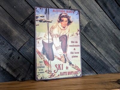 Ski de Haute Montagne Vintage French Sign - Retro Winter Decor - 8 x 12 in