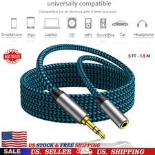 3.5mm Headphone AUX Extension Cable 5FT/1.5M Nylon Braided Aux Cord for Headset