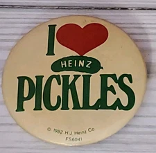 1982 Heinz I Love Pickles Pinback Button Food Advertising Promo Collect RARE