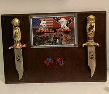 Bowie Knives Robert E Lee And Ulysses S Grant Civil War Wooden Plaque 17" x 12 "