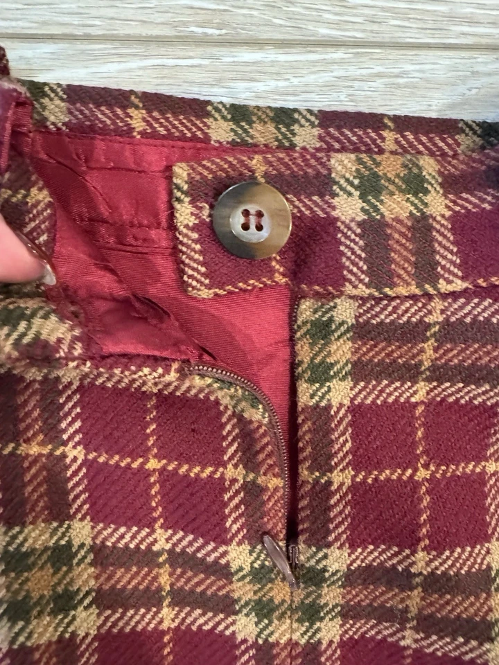 Falda midi vintage Charter Club 100 % lana a cuadros talla 8 rojo verde tartán Foto 3 de 4
