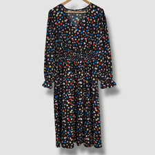 SHEIN Curve Womens Black V-Neck Heart Print Midi Dress SIZE XL Brand New