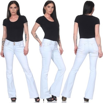 Schlaghose Damen Hüftjeans Low Waist Stretch Bootcut Jeans Blau Flared Trend