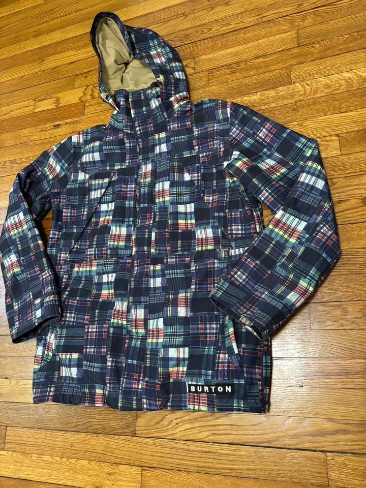 Burton Mens Gore-Tex Snowboard Jacket Sz Large Blue Madras Plaid MB Murdoc - Image 2 of 4