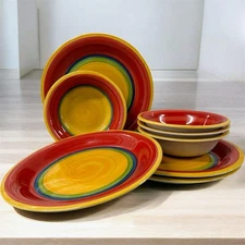 Gibson Mambo Dinnerware Set 8pc Plates & Bowls Fiesta Style Stoneware