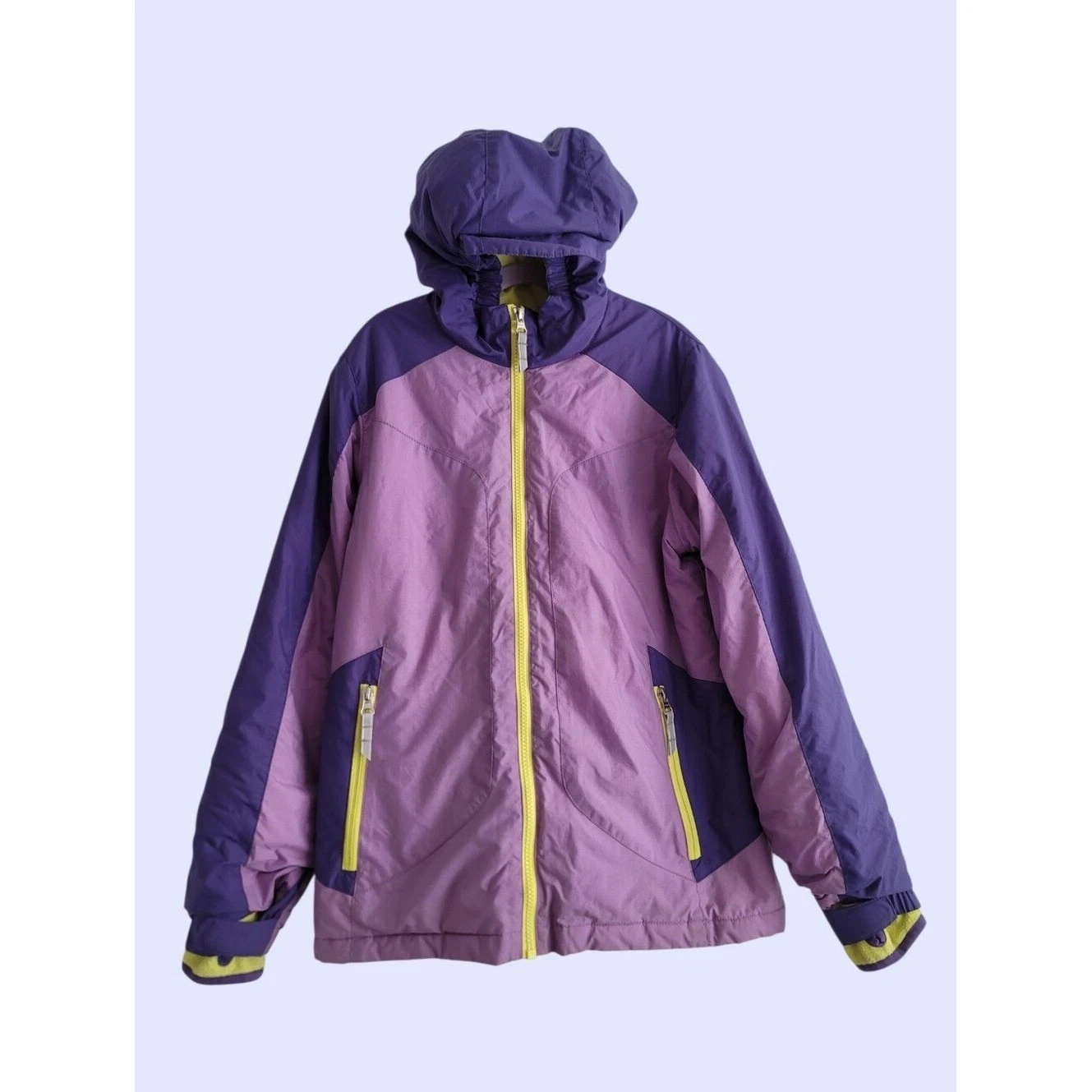 Lands' End Girls 10/12 Purple Hooded Snow Jacket Winter Zip Coat Grow-a-longs