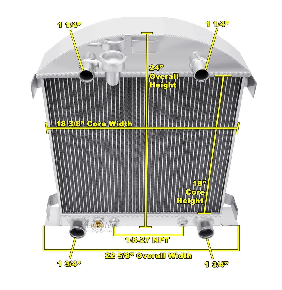 CAMPEÓN 3 FILAS RADIADOR TODO ALUMINIO 1928 1929 FORD MODELO A MOTOR FLATHEAD Foto 3 de 3