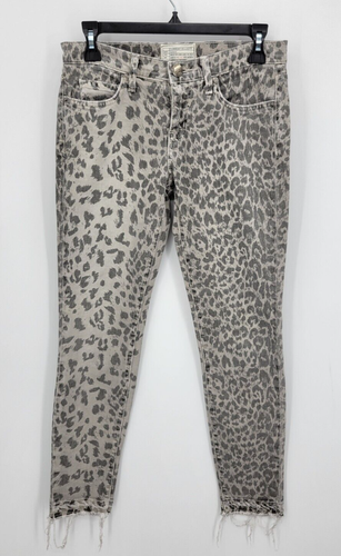 Current Elliott Jeans Womens 25 Gray Black Animal Print Raw Hem Boho Denim