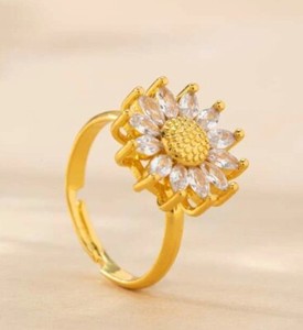 Authentic Gold Plated  Multicoloured  Crystal Flower Ring Size M Adjustable