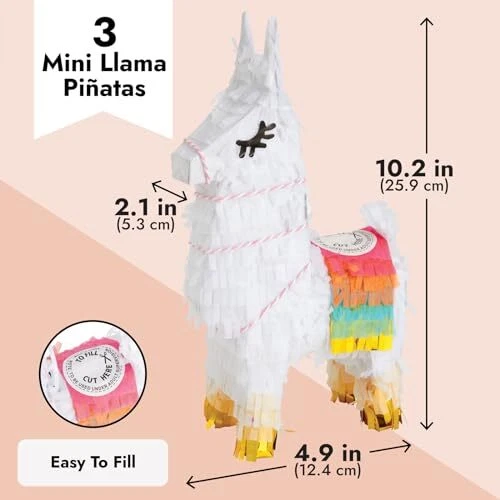 3 Pack Mini Llama Pinata for Birthday Party, Fiesta, Cinco de Mayo Decorations - Image 3 of 4