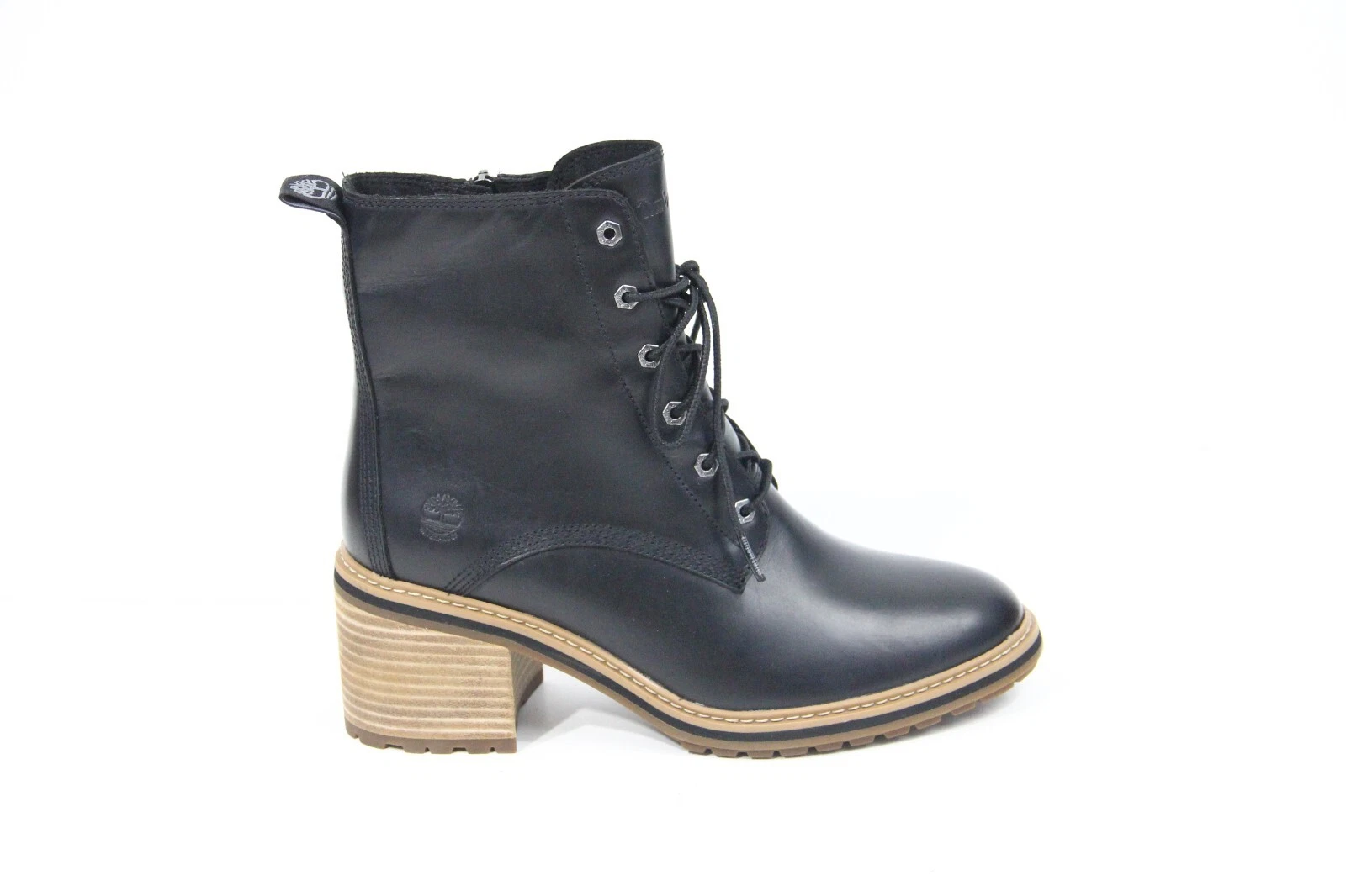 Stivali Timberland suola a strappo nuovi donna pelle nera tacco a blocco 9 5 stringati Siena
