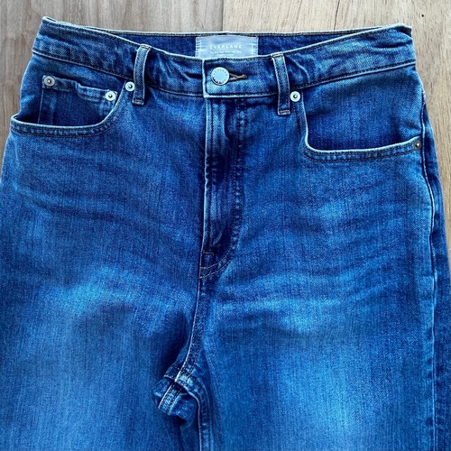 EVERLANE THE WAY HIGH WIDE LEG FLARE JEANS WOMEN’S sz 28 Dark Wash Distressed - 第 2/13 張圖片