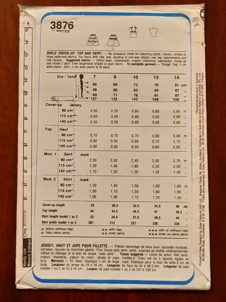 STYLE PATTERN - 3876 GIRLS' COVER-UP CAMISOLE TOP TIERED SKIRT 10-14 UNCUT  - Image 2 of 2