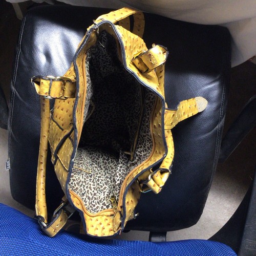 Vintage Designer Inspired Tan Ostrich Leather Purse Handbag with Shoulder Strap - Picture 6 of 14