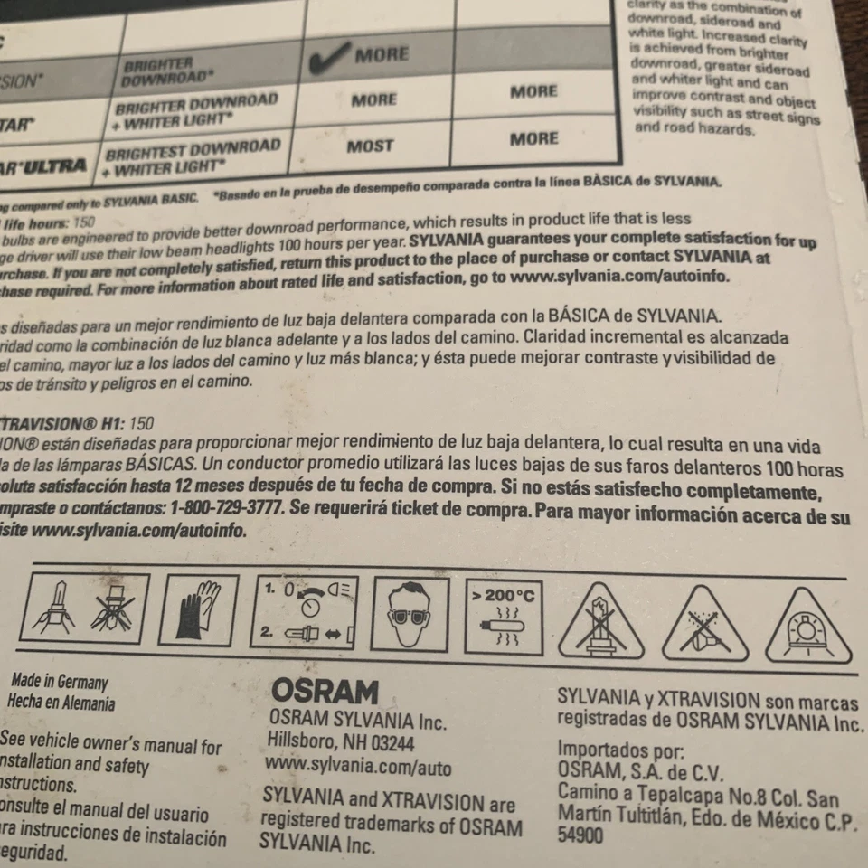 Lámparas halógenas Sylvania Xtra Vision H1 luz antiniebla actualización lámpara de repuesto ajuste original Foto 4 de 4