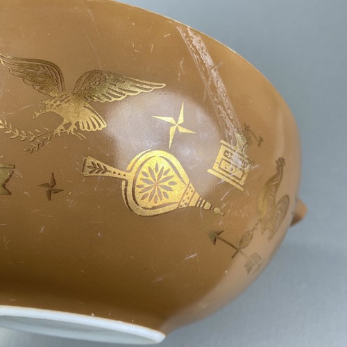 Vintage PYREX Early American 4 Qt Cinderella Mixing Bowl #444 Brown Gold Design - Picture 10 of 10