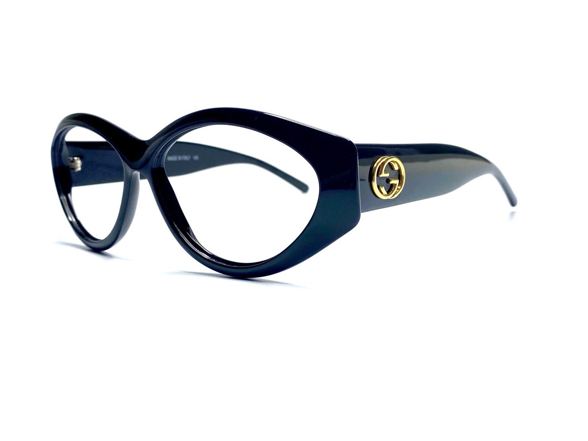 New Gucci Black Cat Eye Glasses Gold Logo Temples Italy GG