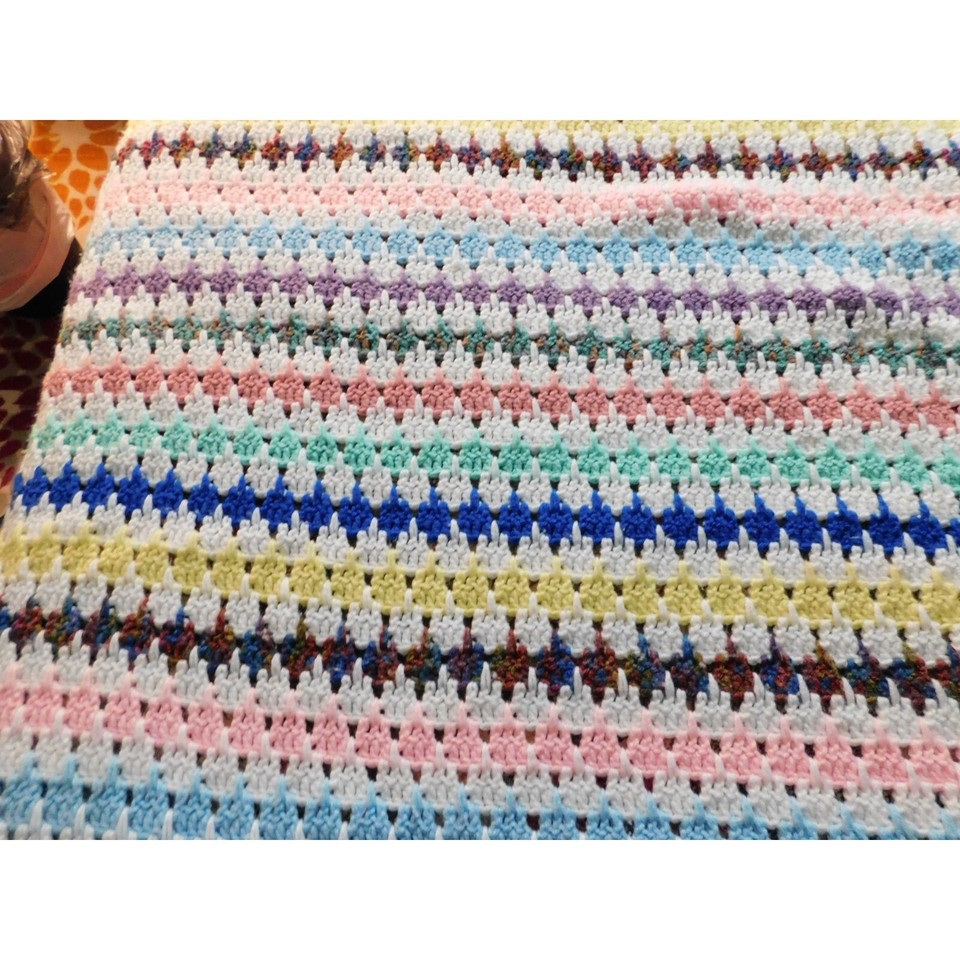 Vtg Handmade MultiColor Pattern Afghan Throw Couch Cover Retro Granny