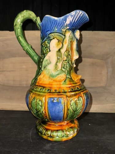 Antique Majolica Pitcher Mermaids and Neptune - Picture 3 of 6