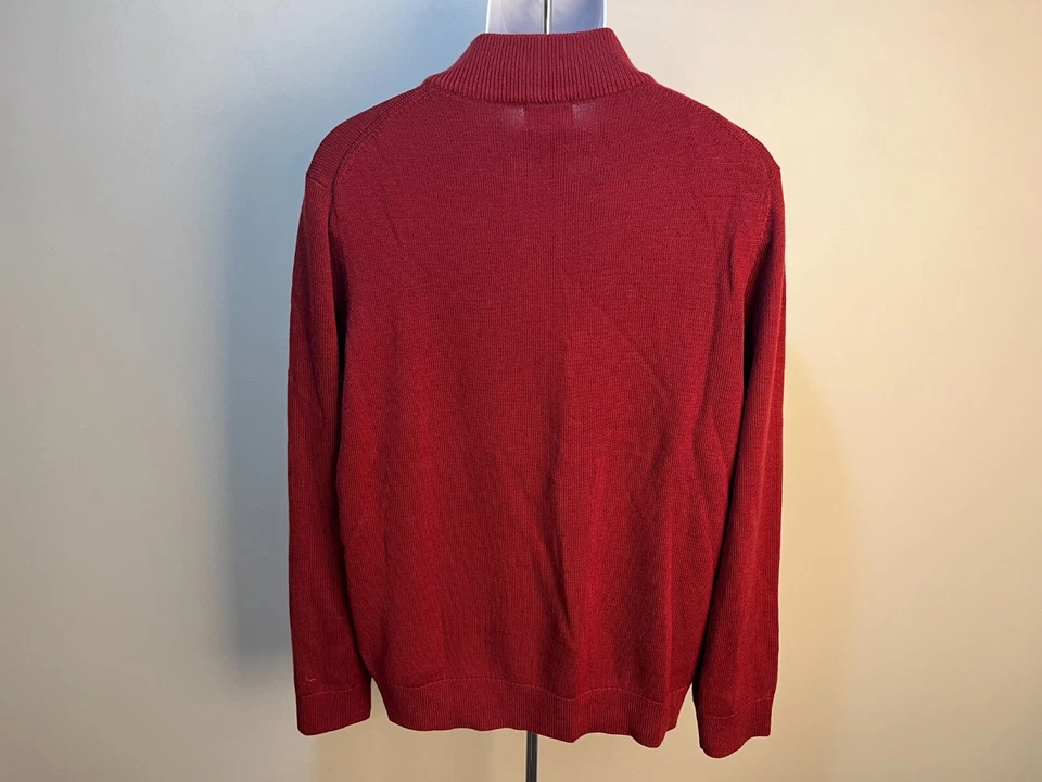 L.L. Bean Men's solid red 100% Merino Wool l/s 1/2 zip Sweater pullover Large L - Image 2 of 4