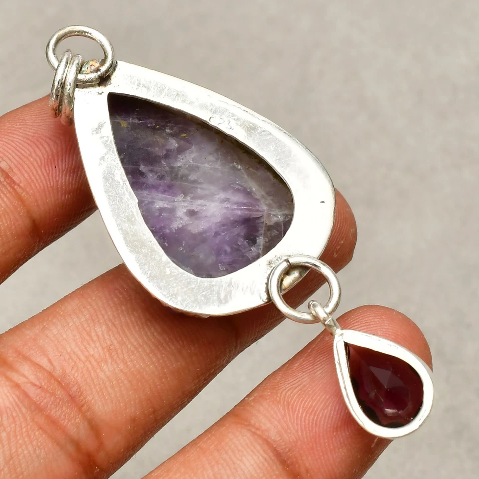 Ciondolo gioiello fatto a mano in argento sterling 925 pietra preziosa ametis... - Immagine 4 di 4