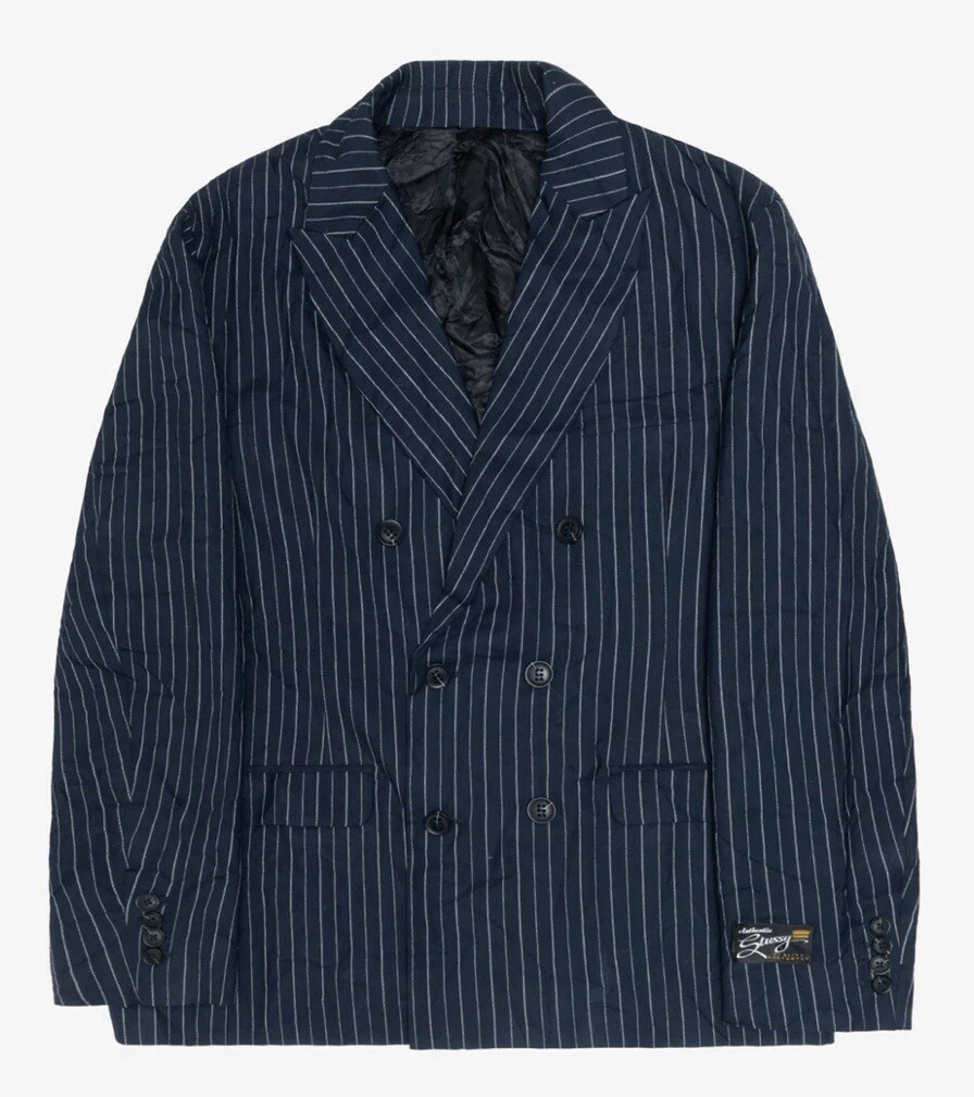 Stussy Wrinkled Stripe Double-Breasted Blazer Size XL Brand Stussy Wrinkled Stripe Double-Breasted Blazer Size XL Brand