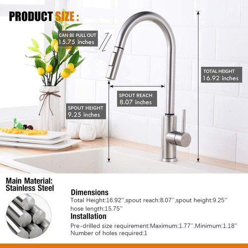 Touch Kitchen Faucet Pull Down Sprayer Sink Swivel 2way Brushed Nickel Mixer Tap - Picture 5 of 8
