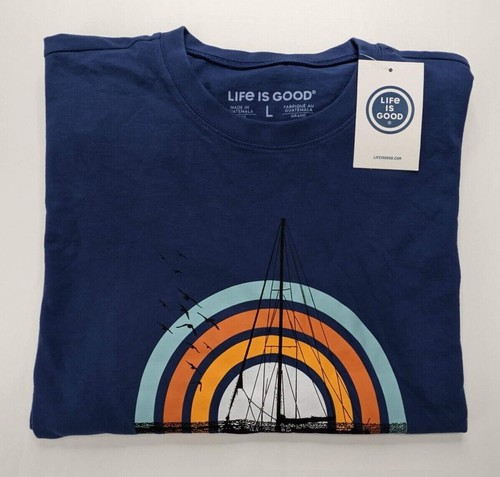 Life is Good T-Shirt Mens Large Blue Sailboat ⛵ Theme Nautical ⚓ Crew Neck SS - Picture 11 of 11