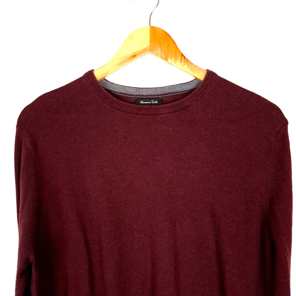 MASSIMO DUTTI Men's Jumper Size L Crew Neck Red Jersey Pullover Cotton Silk - Image 3 of 4