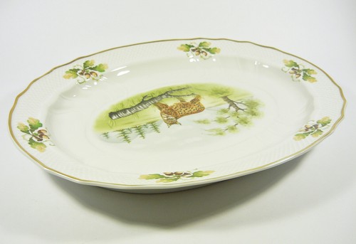 HOLLÓHÁZA, LYNX BOBCAT ARTIST SIGNED SERVING TRAY HANDPAINTED PORCELAIN ! (J202) - Picture 8 of 12
