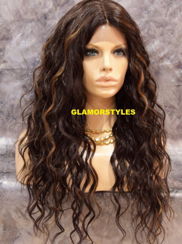 Human Hair Blend Hand Tied Monofilament Lace Front Full Wig Long Brown  Auburn | eBay