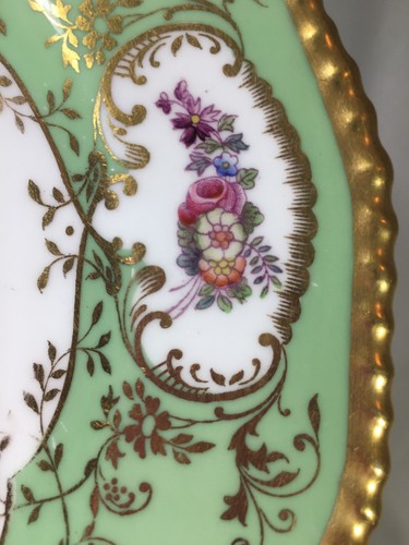 (11) Cauldon England 9.125 Inch Green & Gold DINNER PLATES Gilman Collamore NY - Picture 3 of 11