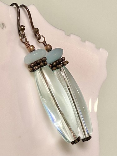 VINTAGE~SIGNED~AQUAMARINE~925 SS~DROP DANGLE EARRINGS~2.3”~EUC - Picture 8 of 12