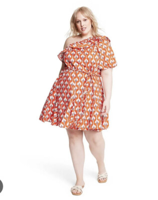 NWT Large Lotus Floral Print One Shoulder Mini Dress RHODE X Target Orange 2x