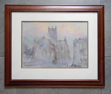 A Cathedral at Twilight  Michael Cadman ARCA  Lge Original Pastel. Listed