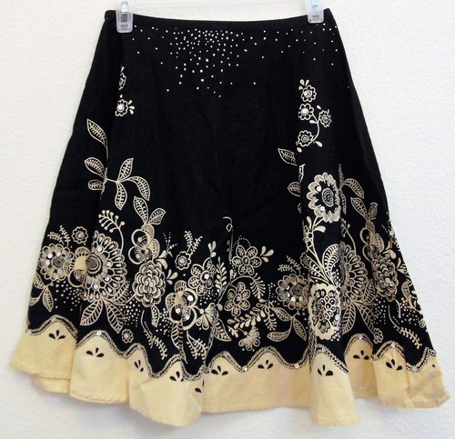 Hype Floral Skirt Black Ivory Size 10 - Picture 2 of 5