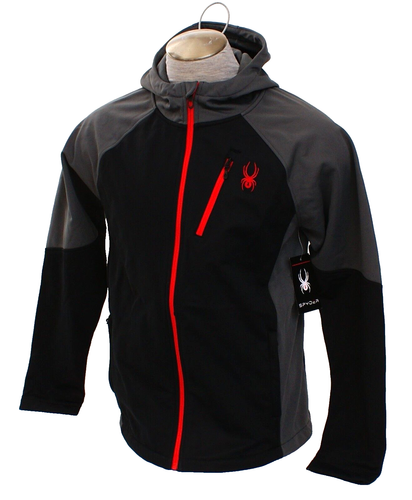 Spyder Men's M Black Gray Full Zip Hooded Soft Shell Jacket - Picture 3 of 5