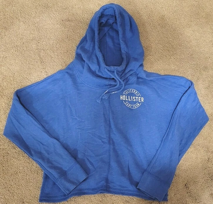 HOLLISTER Women s Size Medium Cowl Neck Semi Cropped Hoodie Sweatshirt Blue