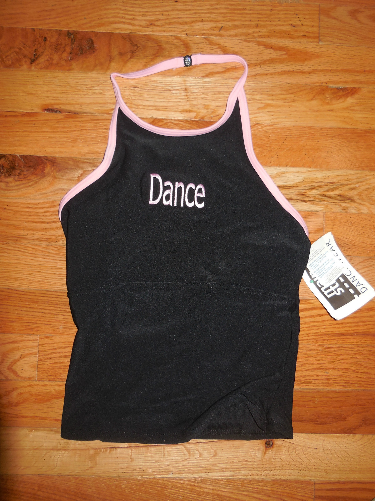 NWT Matte Spandex halter top Embroidered PINK DANCE TOP ch/ladies black
